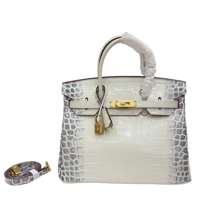 Birkin Style 25/30/35 Retourne in Himalaya Crocodile-Embossed Leather (Gold Hardware)