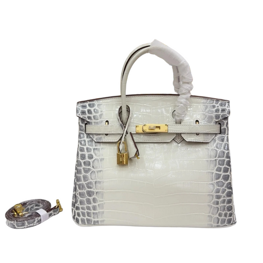 Birkin Style 25/30/35 Retourne in Himalaya Crocodile-Embossed Leather (Gold Hardware)