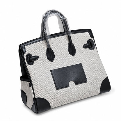 Birkin Cargo 25 Black Leather and Ecru Canvas Multi-Pocket Mini Bag
