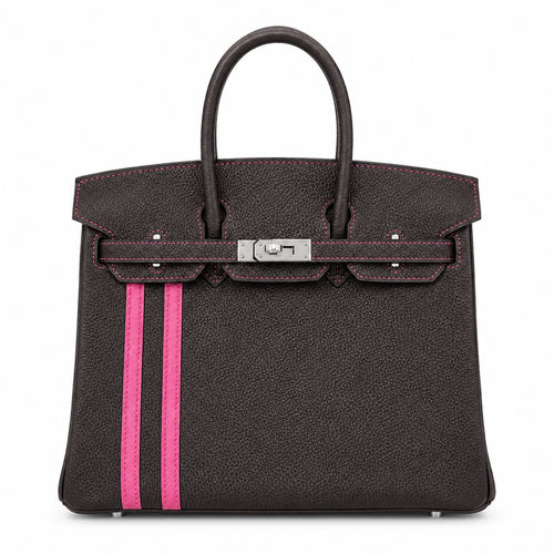 Mini Birkin 25cm Officier Edition in Chocolate Brown Togo & Pink Swift Calfskin