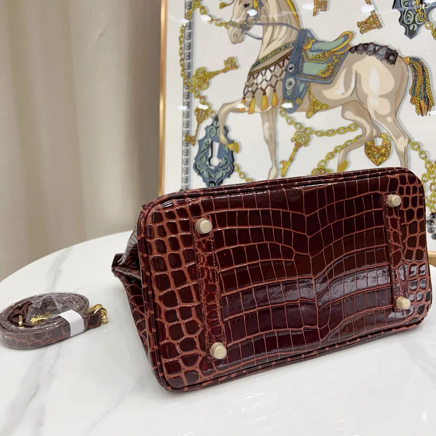 Birkin Bordeaux Shiny Porosus Crocodile Gold Hardware