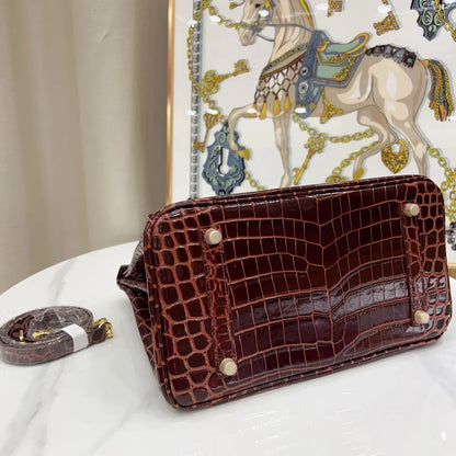Birkin Bordeaux Shiny Porosus Crocodile Gold Hardware