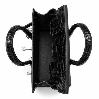 Mini Birkin 20cm Outer Stitching Tote Bag in Black Lizard Pattern