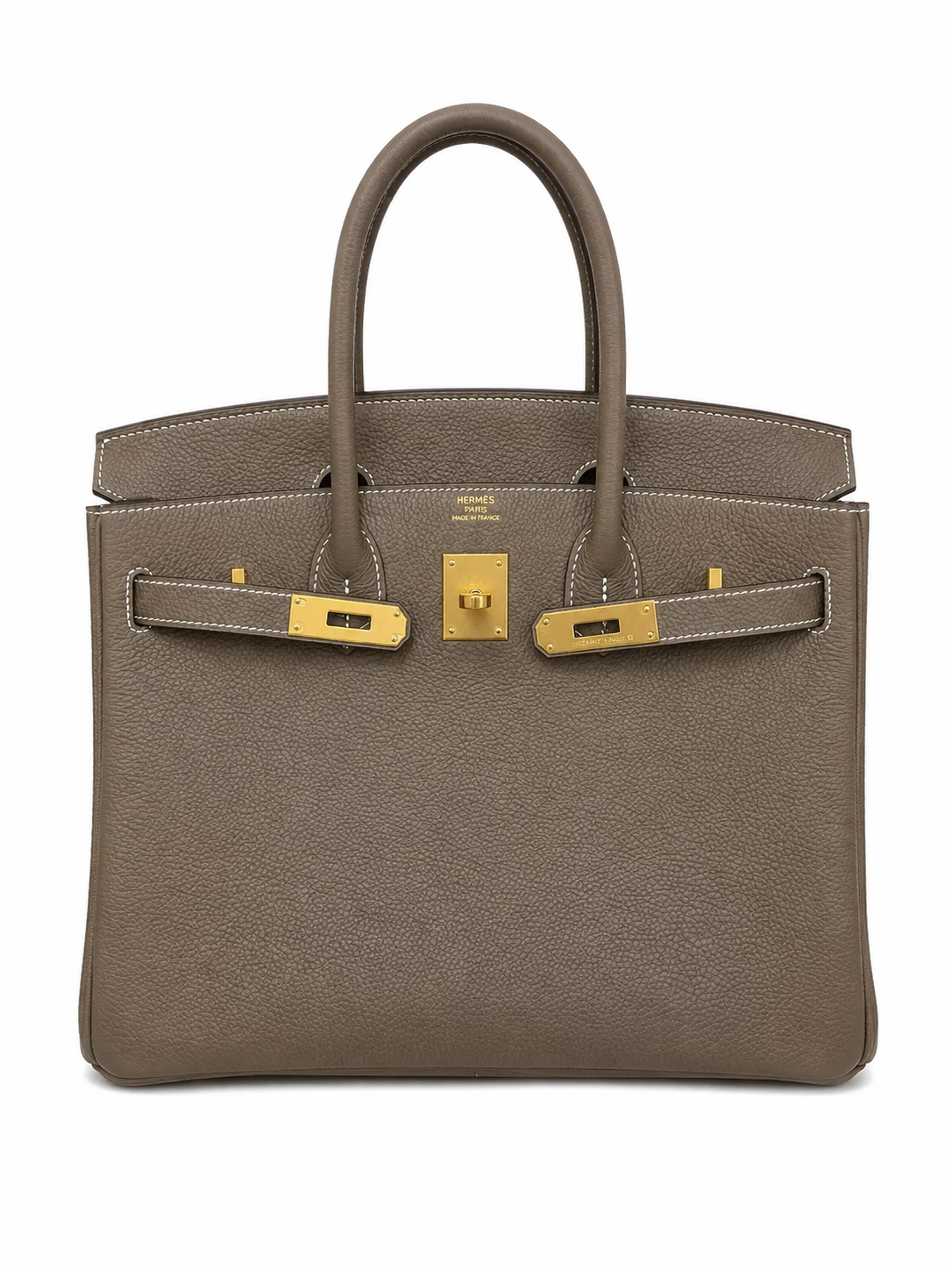 Birkin 30 Retourne in Etoupe Togo Leather with White Stitching (Gold Hardware)