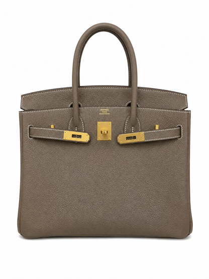 Birkin 30 Retourne in Etoupe Togo Leather with White Stitching (Gold Hardware)