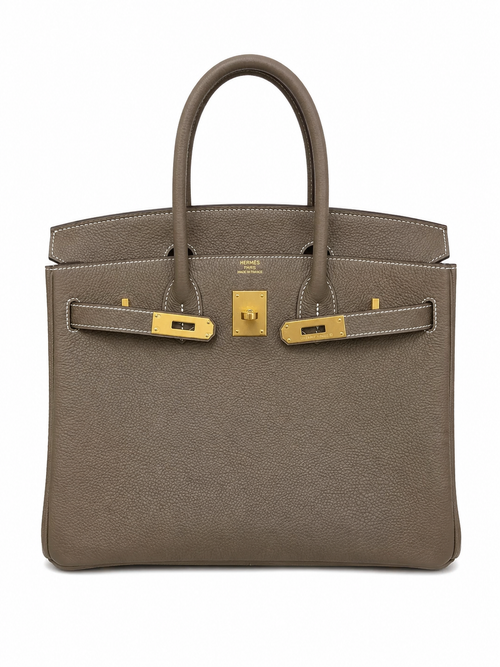 Birkin 30 Retourne in Etoupe Togo Leather with White Stitching (Gold Hardware)