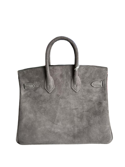 Birkin 25 Retourne in Grey Suede Grizzly (Palladium Hardware)