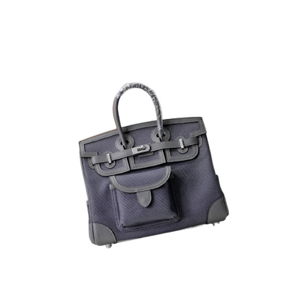 Birkin Cargo 25 Etain Grey Swift Leather and Canvas Splicing Bag