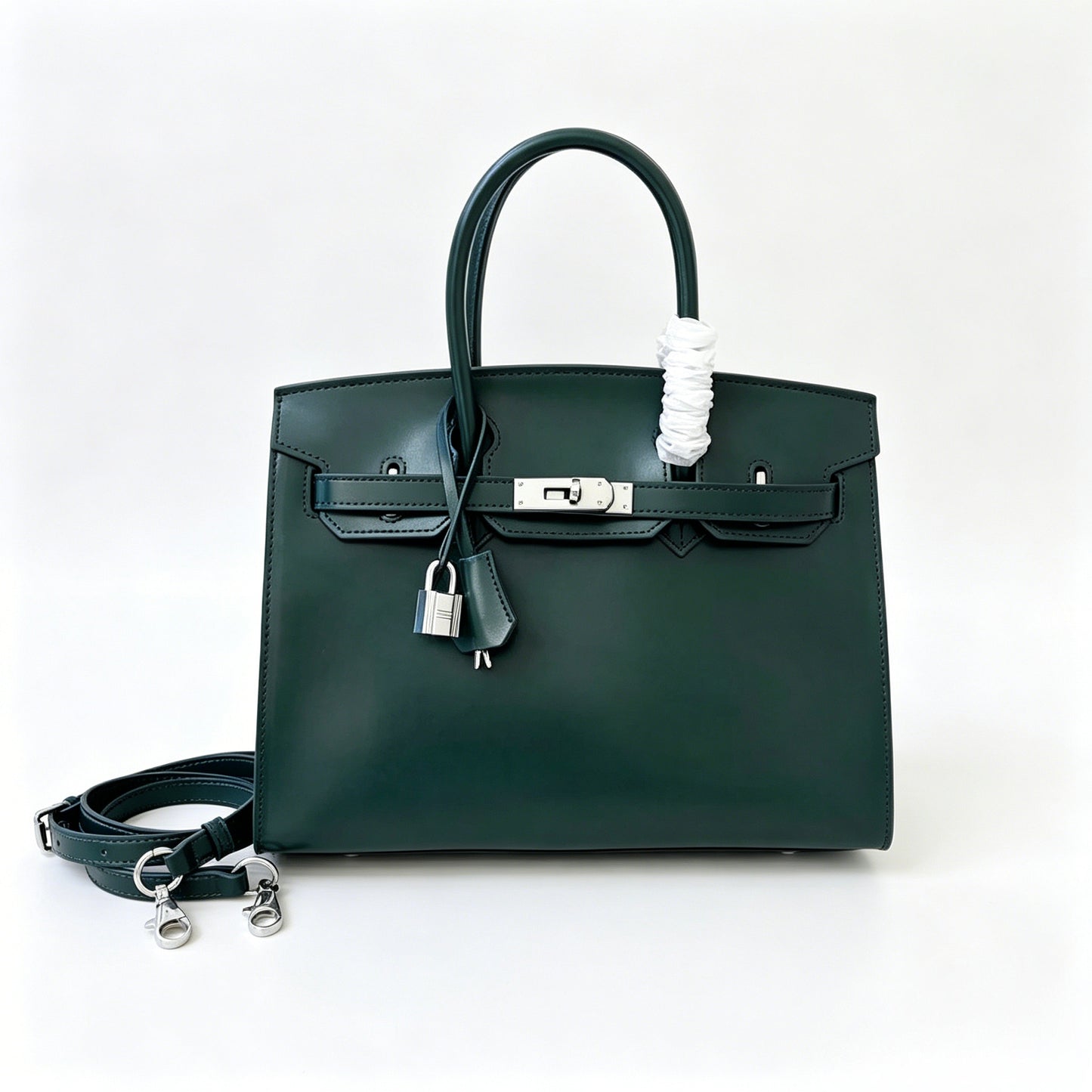 Birkin 30 Style Sellier in Vert Cypress Smooth Leather (Palladium Hardware)
