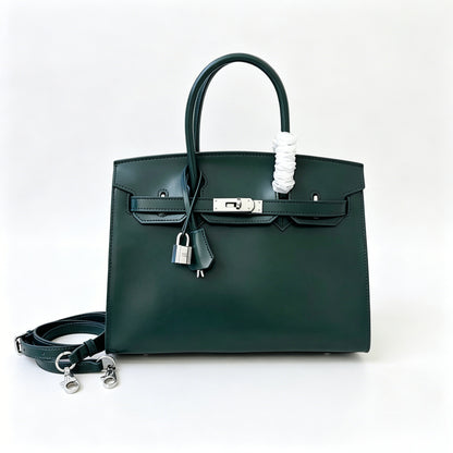 Birkin 30 Style Sellier in Vert Cypress Smooth Leather (Palladium Hardware)