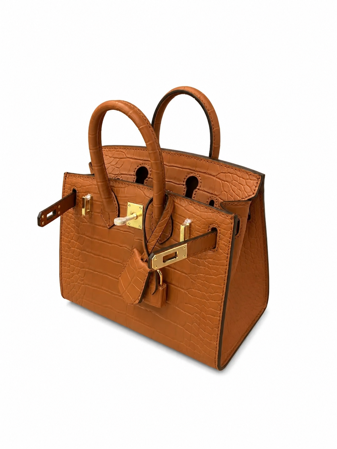 Mini Birkin 20cm Outer Stitching Tote Bag in Classic Gold Crocodile Pattern