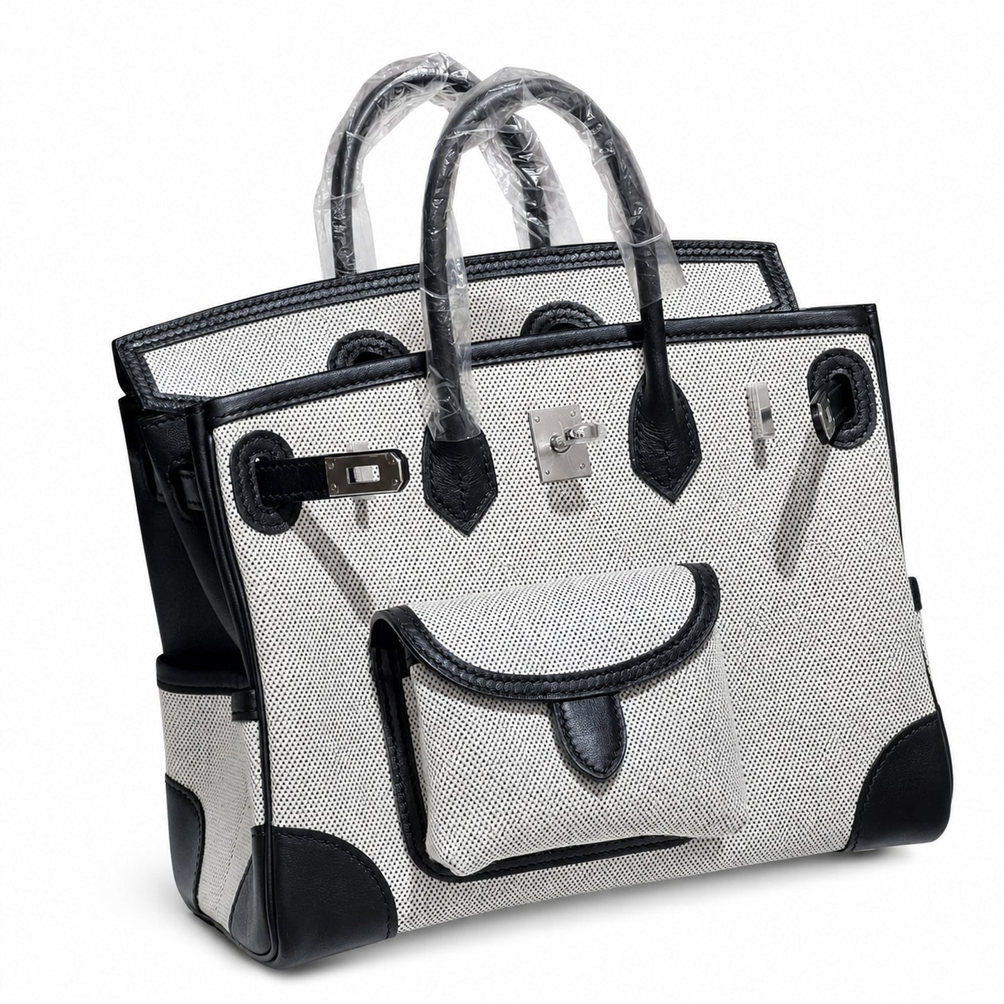 Birkin Cargo 25 Black Leather and Ecru Canvas Multi-Pocket Mini Bag
