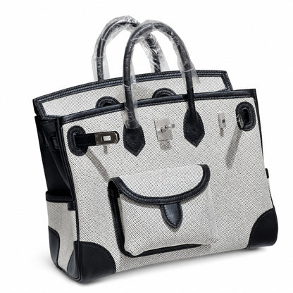 Birkin Cargo 25 Black Leather and Ecru Canvas Multi-Pocket Mini Bag
