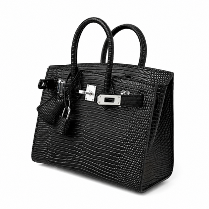 Mini Birkin 20cm Outer Stitching Tote Bag in Black Lizard Pattern