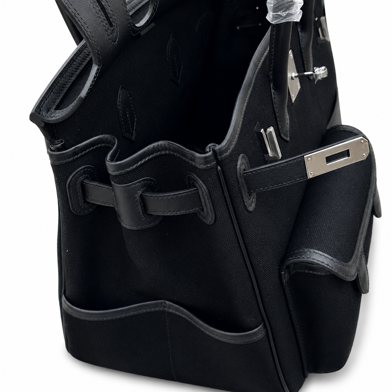Birkin Cargo 35 in Noir Toile Goéland and Swift Leather (Palladium Hardware)