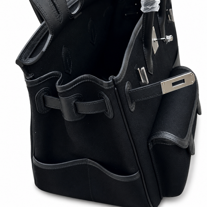 Birkin Cargo 35 in Noir Toile Goéland and Swift Leather (Palladium Hardware)