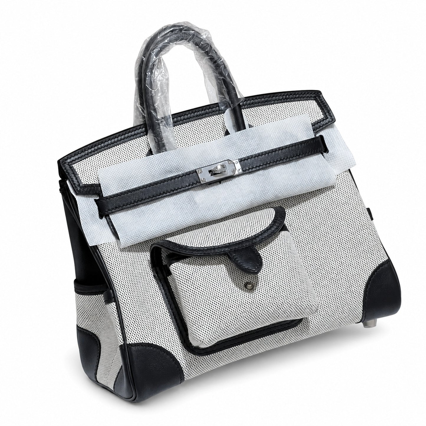 Birkin Cargo 25 Black Leather and Ecru Canvas Multi-Pocket Mini Bag