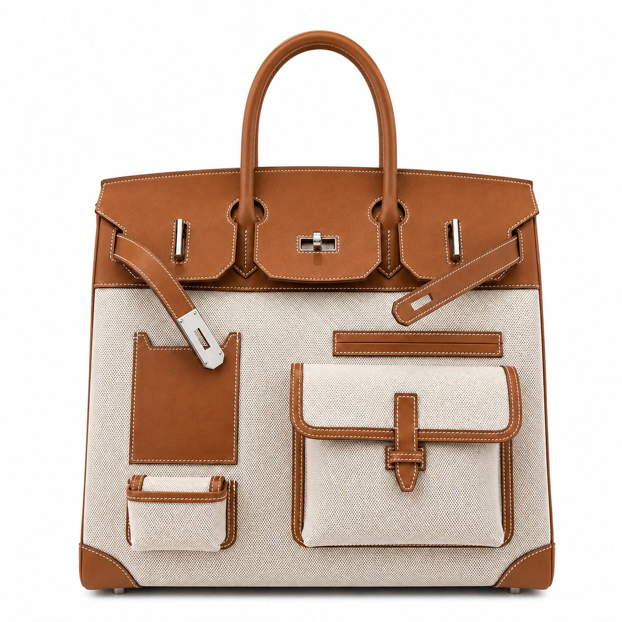 Birkin Cargo 40 Gold Leather and Toile Canvas Multi-Pocket Bag