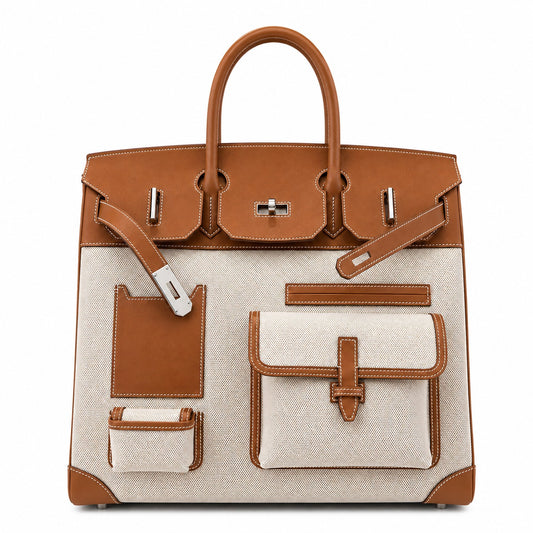 Birkin Cargo 40 Gold Leather and Toile Canvas Multi-Pocket Bag