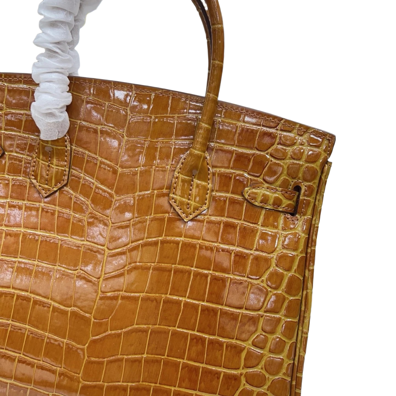 Birkin Style 25/30/35 Retourne in Miel/Gold Crocodile-Embossed Leather (Gold Hardware)