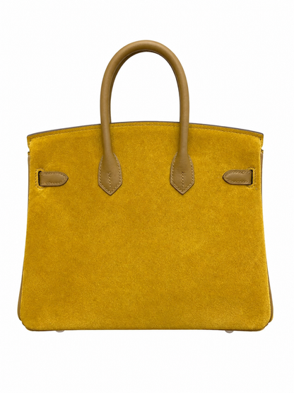 Birkin 25 Retourne in Yellow Swift Leather and Suede Grizzly (Palladium Hardware)
