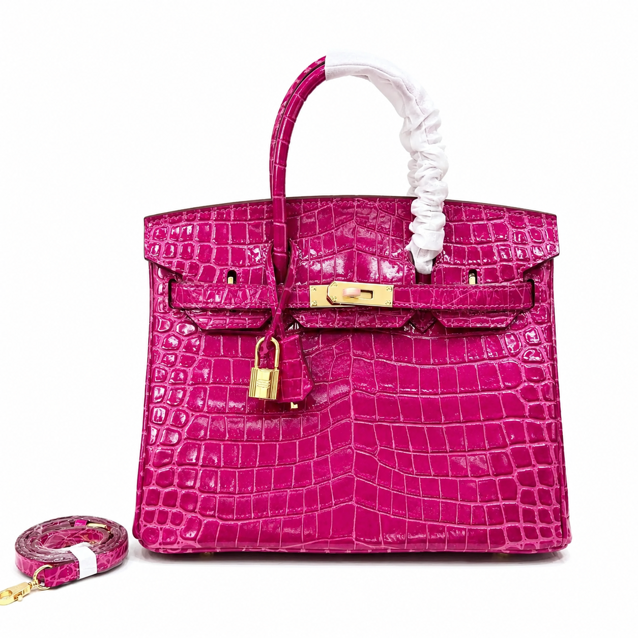 Birkin Style 25/30/35 Retourne in Rose Schéhérazade Crocodile-Embossed Leather (Gold Hardware)