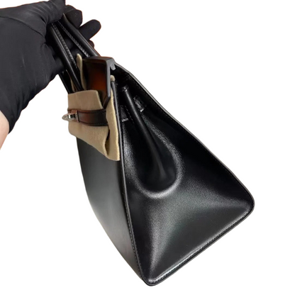 Hermès Birkin 25 Sellier Noir Box Calfskin Silver Hardware