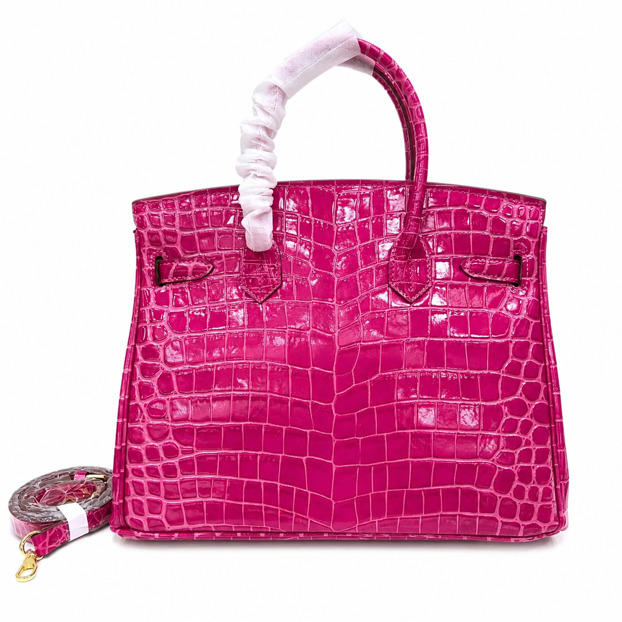 Birkin Style 25/30/35 Retourne in Rose Schéhérazade Crocodile-Embossed Leather (Gold Hardware)