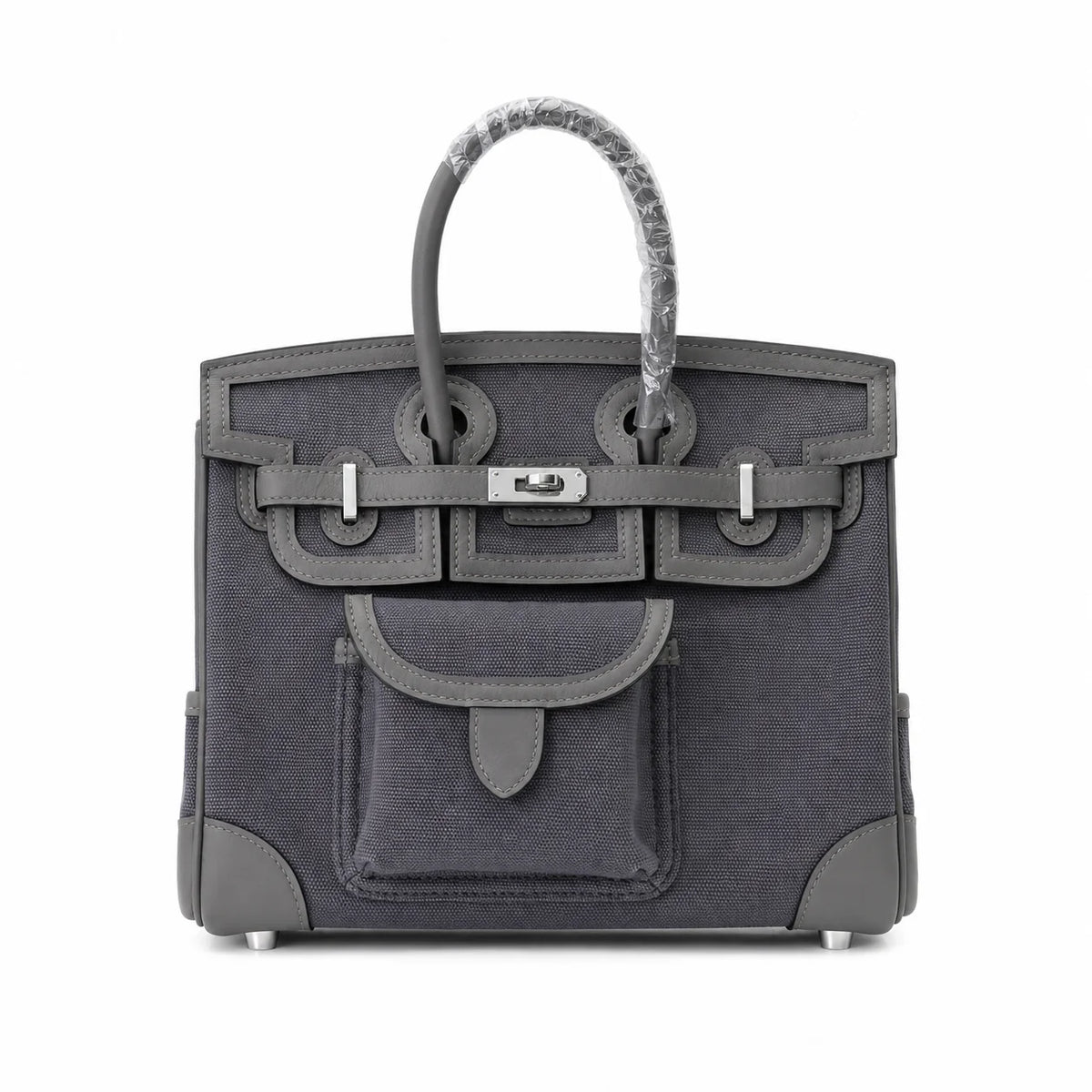 Birkin Cargo 25 Etain Grey Swift Leather and Canvas Splicing Bag