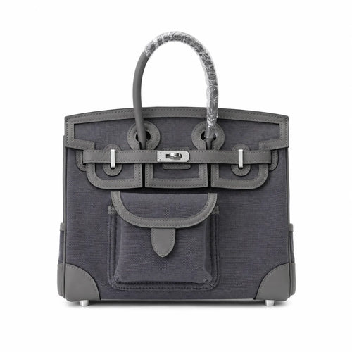 Birkin Cargo 25 Etain Grey Swift Leather and Canvas Splicing Bag