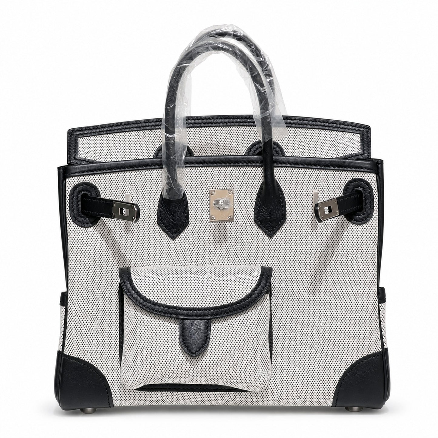 Birkin Cargo 25 Black Leather and Ecru Canvas Multi-Pocket Mini Bag