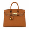 Birkin Style 25/30 Sellier in Gold Epsom Leather with White Stitching (Gold Hardware)