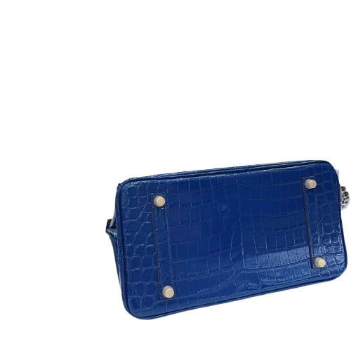 Birkin Blue Croc Embossement Leather Handbags Metal Lock Satchel Bag
