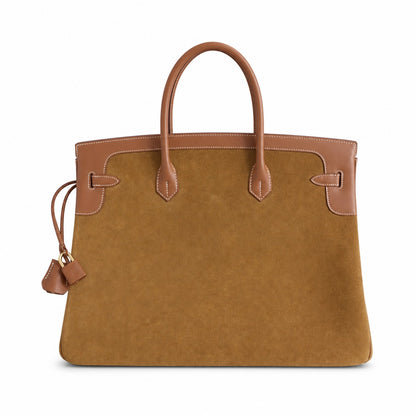Birkin 40 Retourne in Gold Swift Leather and Suede Grizzly (Gold Hardware)