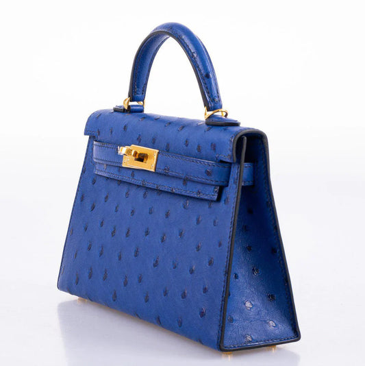 Blue Sapphire Ostrich Gold Hardware Bag