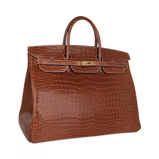 Crocodile Rare Glossy Chestnut Brown  Gold Hardware Bag