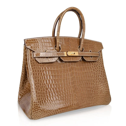 Brown Porosus Crocodile Gold Hardware